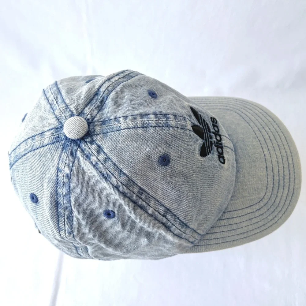 Adidas Originals Blue Acid Wash Denim Trefoil Womens Dad Baseball‎ Cap Hat